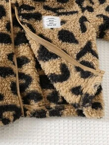 Cozy Pixies 女婴豹纹3D立体耳朵连帽长袖外套，加厚保暖内衬，适合秋冬季节穿着