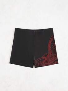 Surfspeed 男士字母条纹松紧腰休闲泳裤 - 黑色 - 查看 6