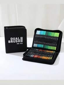 SHEIN 168/120/100/80/72/60/48/36 PCS Double Tip Marker Pen Set Washable Brush Pen Art Supplies No Bleed Through Paper Waterproof Vibrant Colors Professional Artist Markers DIY Graffiti Drawing Tools Sketching Coloring Set Perfect Gift For Back To School Art Collection - Multicolor - View 10