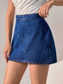 CLARA VERO Women's Casual Medium Wash Blue Denim Mini Skirt, Washed Look Jean Skirt For Everyday Style. - Medium Wash - View 5