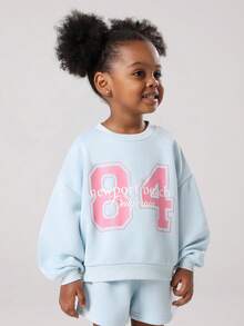 Bộ đồ phối màu hồng pastel cho bé gái Newport Beach California Áo nỉ Varsity kèm quần short phù hợp Trang phục thường ngày Bộ sưu tập Thu Đông - Màu xanh nhạt - Xem 3