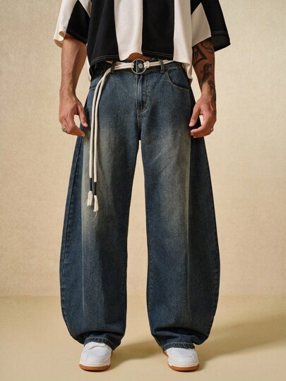 Street Life بنطلون جينز رجالي بقصة واسعة وأزرار للرجال، متعدد الاستخدامات وعصري