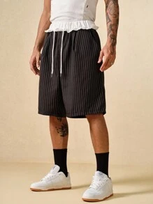 ROMWE MEN Prep 男士休闲条纹宽松抽绳腰短裤 - 彩色 - 查看 1