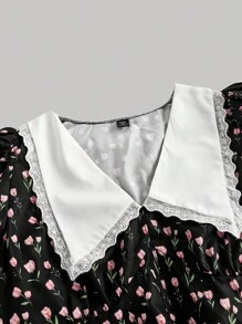 SHEIN MOD Plus Size Elegant Ditsy Ditsy Floral Puff Sleeve Maxi Dress,Fall Women Dresses,Fall Dresses,Black Long Sleeve Dress,Long Sleeve Dress,