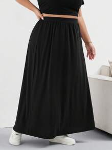 SHEIN CURVE+ Chân váy chữ A rộng rãi màu đen đa năng cỡ lớn/Mùa thu/Mùa đông - màu đen - Xem 5