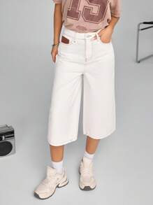 EURMUSE Quần Jeans Ống Rộng Dáng Rộng Có Túi Cho Nữ, Đa Năng - trắng - Xem 6