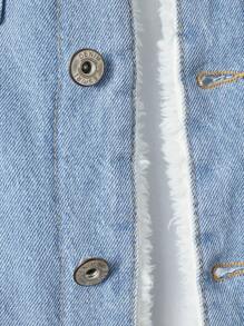 RueChic Cotton Men Borg Collar Flap Pocket Denim Jacket Without Tee - Blue - View 4