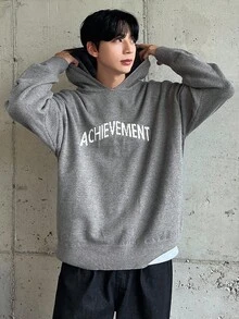 DAZY Men's Letter Print Hoodie Sweater, Autumn