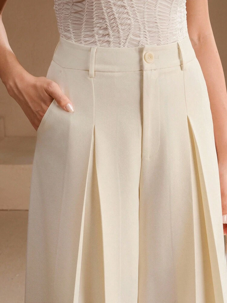 Anewsta Essential Women's Wide Leg Trousers, Coffee Brown Suit Pants, Loose Casual Flared Style, Elegant Draping, Suitable For Autumn/Winter