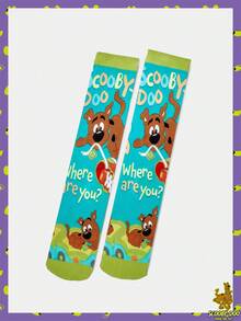 SCOOBY-DOO X SHEIN Cute Letter & Cartoon Pattern Crew Socks - Multicolor - View 1
