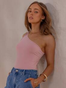 Aralina 女士秋冬休闲 Y2K 单肩波西米亚风紧身衣，带金色饰边，非常适合外出装、教师装和乡村音乐会装 - 粉色 - 查看 1