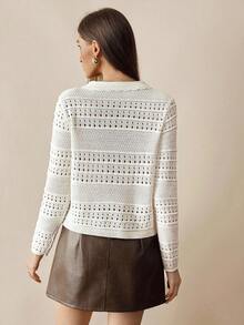 Florisole Casual Solid Color Hollow Out Knit Cardigan, Bohemian Style Spring/Autumn Outerwear Sweater For Women Fall Winter Cloth For Women - Apricot - View 2