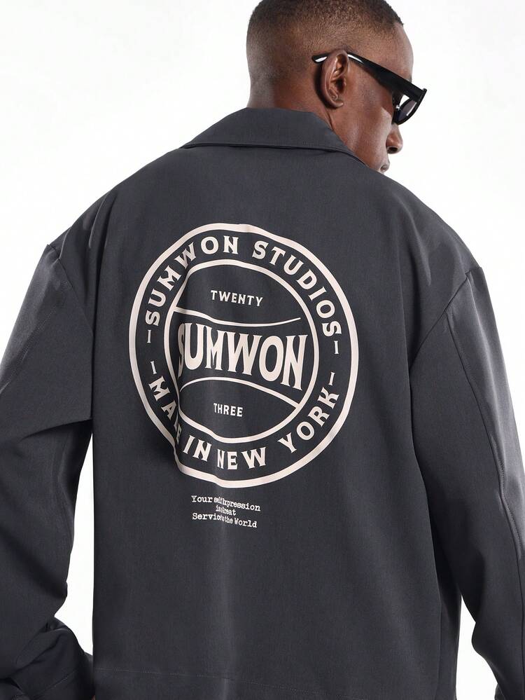 Harrington-Jacke aus Canvas mit großem Logo-Print auf der Rückseite