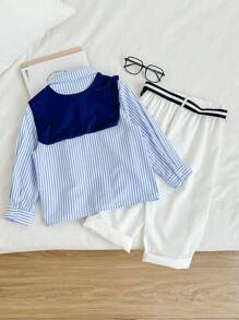 SHEIN 3 件套年轻男孩休闲韩版舒适时尚宽松衬衫和裤子两件套服装套装，适合秋冬季日常、上学、旅行、运动