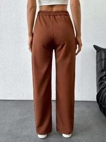 EURMUSE Women's Solid Drawstring Casual Sweatpants - Brown - View 2