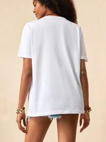 EURMUSE ÁO THUN Cỡ Lớn Thêu Chi Tiết Cotton Cho Nữ - trắng - Xem 2