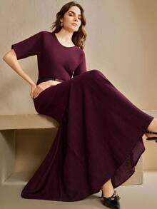 Anewsta Vestido de punto largo elegante y de moda 2 en 1 para mujer - Burdeos - Ver 1