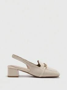 CUCCOO BIZCHIC Shiny Fabric Chain Buckle Low Heel Square Toe Chunky Heel Shoes, Fashionable Casual Commute Shoes, Date Shoes, Party Shoes, Holiday Shoes, Suitable For Women To Wear In Spring, Suitable For Spring Break, Easter And Other Occasions