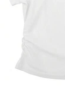 INAWLY Camiseta de manga corta casual con bloques de color para mujer de talla grande, verano - Blanco - Ver 4