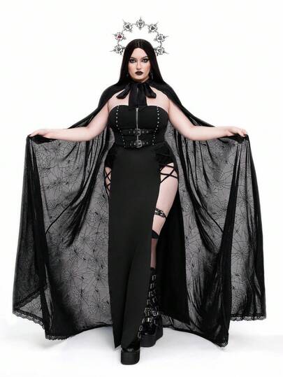 SHEIN Whyspr 大码网眼花卉蕾丝装饰钻石圆点朋克哥特夹克