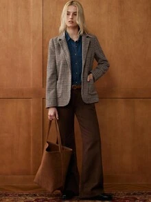 Écloséra French Retro Casual Commuting Versatile Fit Version Retro Plaid Fabric Autumn And Winter Khaki Women's Suit Coats Women's Casual Jacket Women's Casual Business Suit Coats Autumn Women's Casual Clothing Autumn Business Casual Women's Clothing Winter Coats Fall Clothes For Women