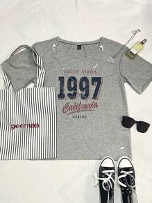 SHEIN Youth Casual Scoop Neck Multicolor Tee With Regular Fit And Asymmetrical Design Teen Girl Clothes Teen Girls T Shirts Crop Vintage T Shirts 90s Clothes Girls Summer Clothes Teen