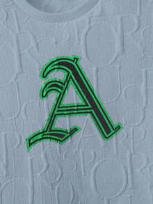 SHEIN Set de 2 piezas de camiseta de tirantes con estampado de letras y shorts informales de verano para niño preadolescente - Azul - Ver 4