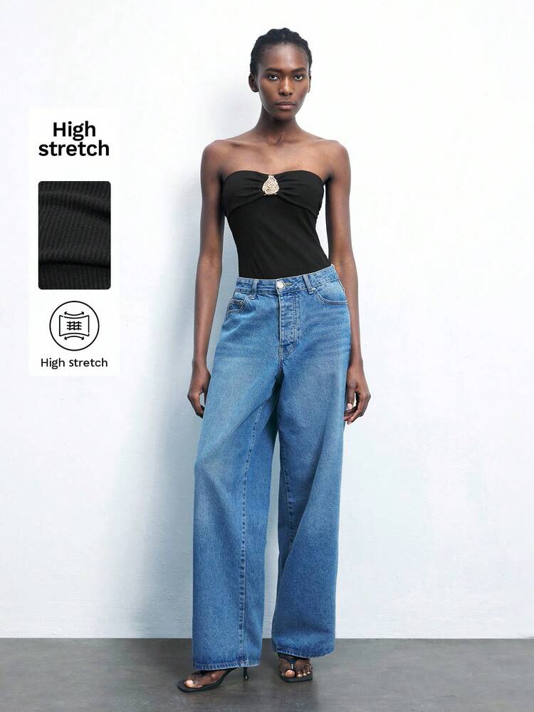 SHEIN Maija Women's Fashionable Sexy Metal Decor Bandeau Bodysuit