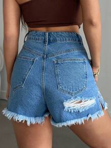 EURMUSE Mini High Waist Distressed Side Slit Summer Denim Short Women Summer Clothing Woman S Summer Clothes Women S Bottoms Women Short Set - Light Wash - View 2