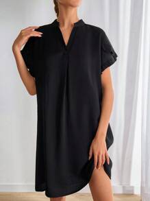 SHEIN PETITE Vestido casual de verano con escote en pico y unicolor