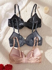 Snug Zone 3件套厚杯聚拢文胸，简约休闲舒适钢圈文胸，女士适用 - 彩色 - 查看 2
