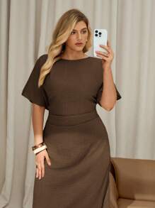 Auralis Plus-Size Summer Solid-Colored Linen Dress For Ladies, Short-Sleeved Long Dress, Summer Ladies' Dress Dresses For Women Summer Vacation Dress Casual Dresses For Woman,Modest Dresses For Women Spring - Brown - View 4