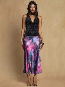 Glamine 女士缎面印花A字裙，优雅百搭