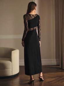 MOTF PREMIUM CONTRAST LACE SHEER DRESS - Black - View 4