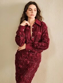 Anewsta 粉色亮片紧身迷你裙 - 紅色 - 查看 7