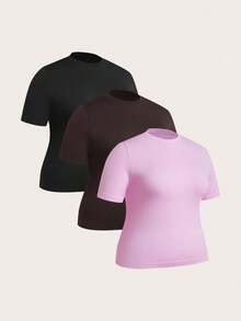 SHEIN Velisys Plus Size Seamless Women's Slim-Fit 3 PiecesSports Short Sleeve Set Gym Shirts - Multicolor - View 10