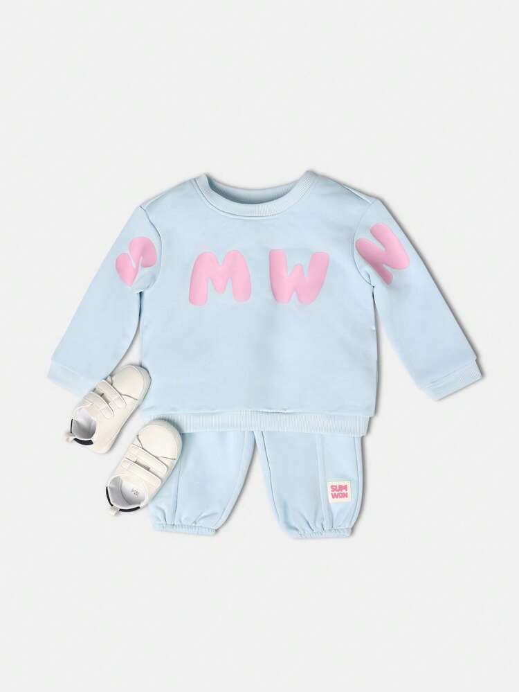 Ribbed Sweatshirt And Jogger Set With Logo Design