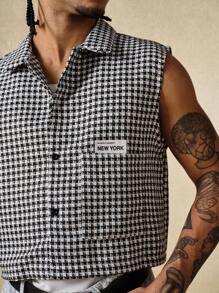 ROMWE MEN Street Life Spring/Summer Casual Plaid Men'S Casual Herringbone Single-Breasted Pocket Vest , Fall - Black and White - View 2