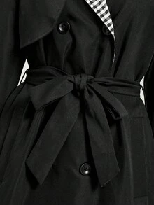 Ellevyn Women's Contrast Color Collar Raglan Sleeve Double-Breasted Belted Trench Coathalloween In Fall/Winter - Black and White - View 6