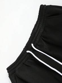 Manfinity EMRG 男士休闲街头风抽绳腰部星星字母印花宽松阔腿运动裤 - 黑色 - 查看 4