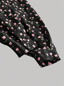 SHEIN MOD Plus Size Elegant Ditsy Ditsy Floral Puff Sleeve Maxi Dress,Fall Women Dresses,Fall Dresses,Black Long Sleeve Dress,Long Sleeve Dress,