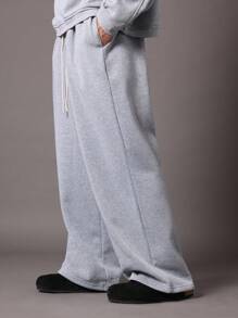 SUMWON Wide Leg Oversized Cozy Fleece Sweatpants - Grey - View 1