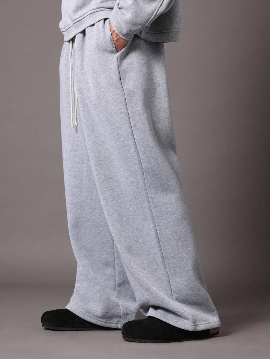 SUMWON Wide Leg Oversized Cozy Fleece Sweatpants - Grey - View 1
