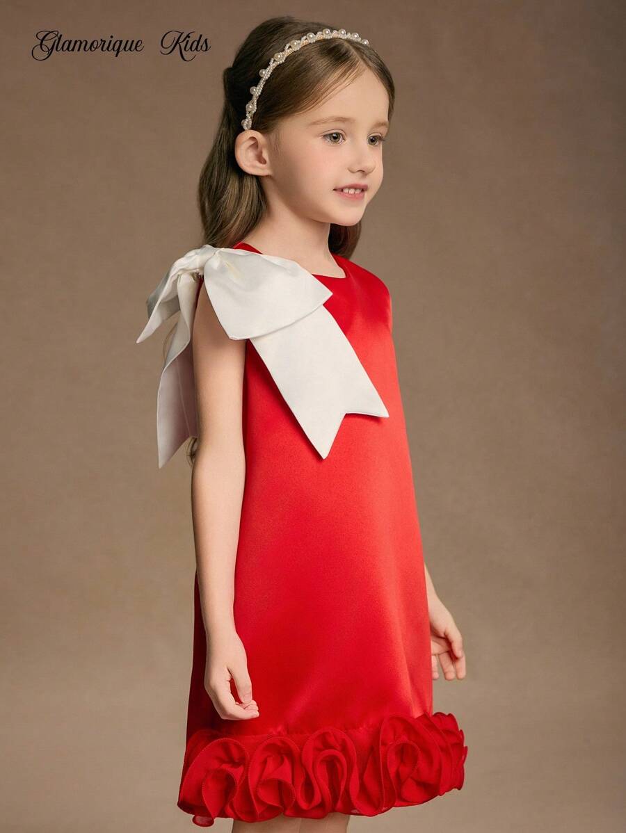 Glamorique Kids Young Girls Flower Bridesmaid Dress, Christmas,Wedding, Flower Girl,Big Bow,Party Performance,Suitable For Formal Occasions, Stage, Piano Performance,Christmas Dress