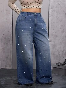 SHEIN EZwear Pantalones acampanados de cintura alta y sueltos de color claro con estilo retro para mujer