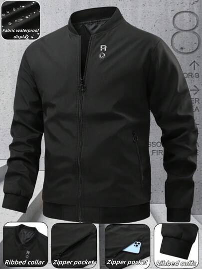 Manfinity Homme Plus Size Men's Casual Versatile Waterproof Jacket Mens Zip Up Jacket Mens Bomber Jacket Mens Fashion Jacket Versatility Waterproof, Men's Jacket Zip Up, Black Jacket Man, Techwear Jacket, Zipper Pocket