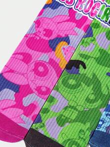 THE POWERPUFF GIRLS X SHEIN Stylish Cartoon & Letter Pattern Mid-Calf Socks - Multicolor - View 6