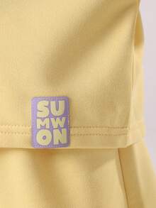 SUMWON Set de două piese de vară pentru fete tinere, bluză de trening galbenă cu pantaloni largi, cu imprimeu de logo-ul mărcii, ținută casual de zi cu zi, 4-7 ani - Galben - Vizualizare 5