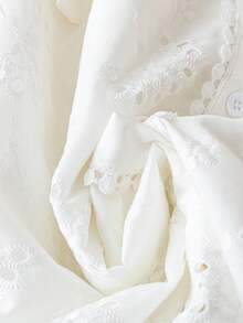 SHEIN LUNE 大码女式度假花卉刺绣荷叶边短袖单排扣衬衫裙