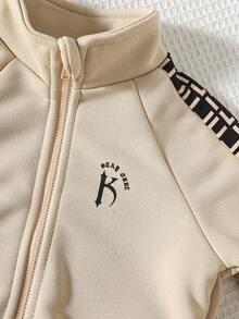 2pcs Baby Boy/Girl Casual Sports Outfit, Loose Fit Letter Graphic Print Decor Zip-Up Jacket And Pants Set, Suitable For Outings, School, Daily Gatherings, Autumn/Winter Back To School Outfits, Fleece Thickened Fall - Multicolor - View 4